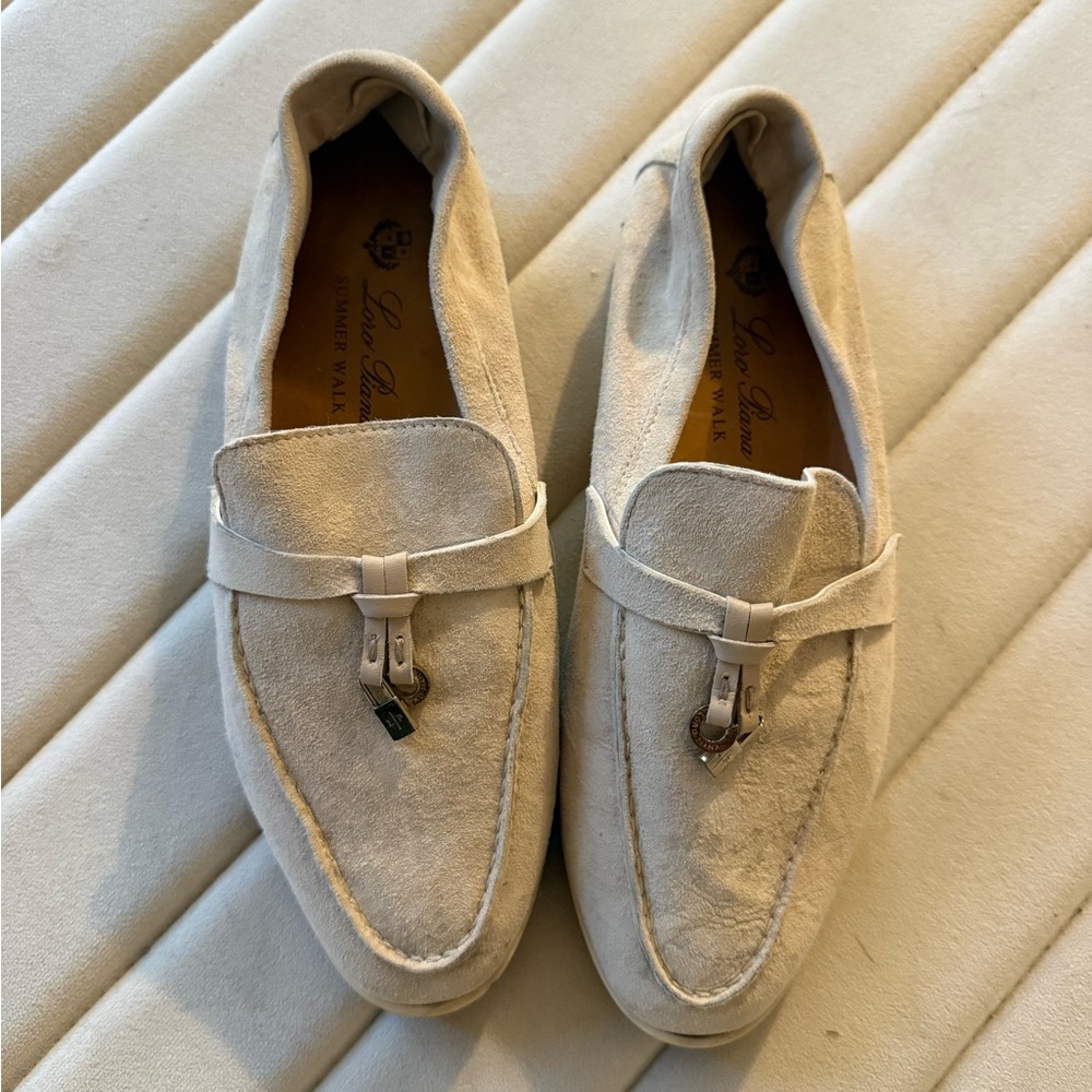 Loro Piana Cream Suede Women's Loafers with Bit Detail